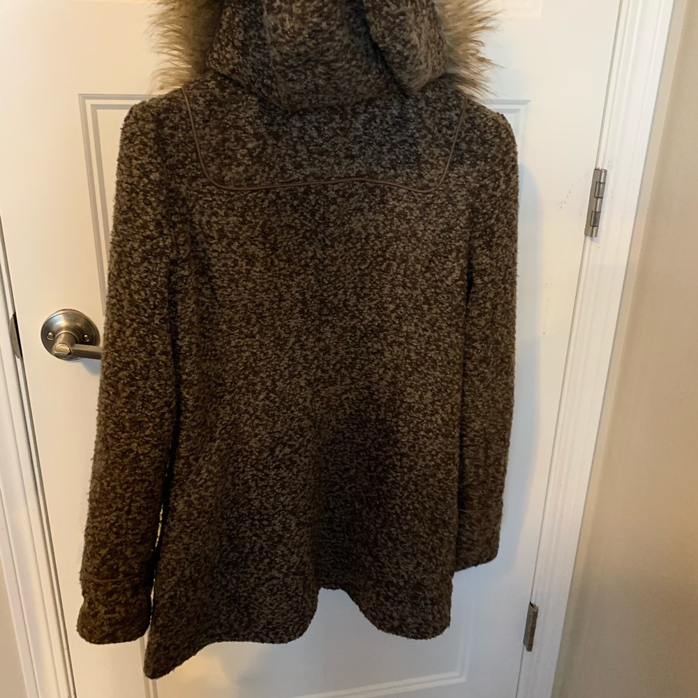 Brown tweed coat with removable faux fur hood - Picture 4 of 10